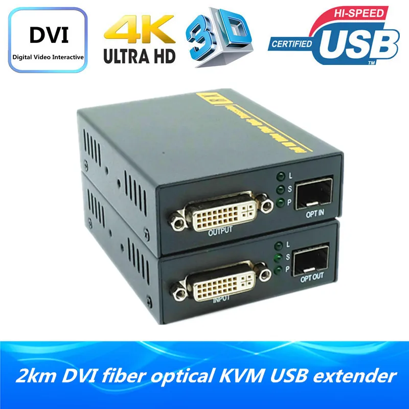 Волоконно оптический USB KVM удлинитель 6600ft DVI 2 км по оптоволокну клавиатура мышь