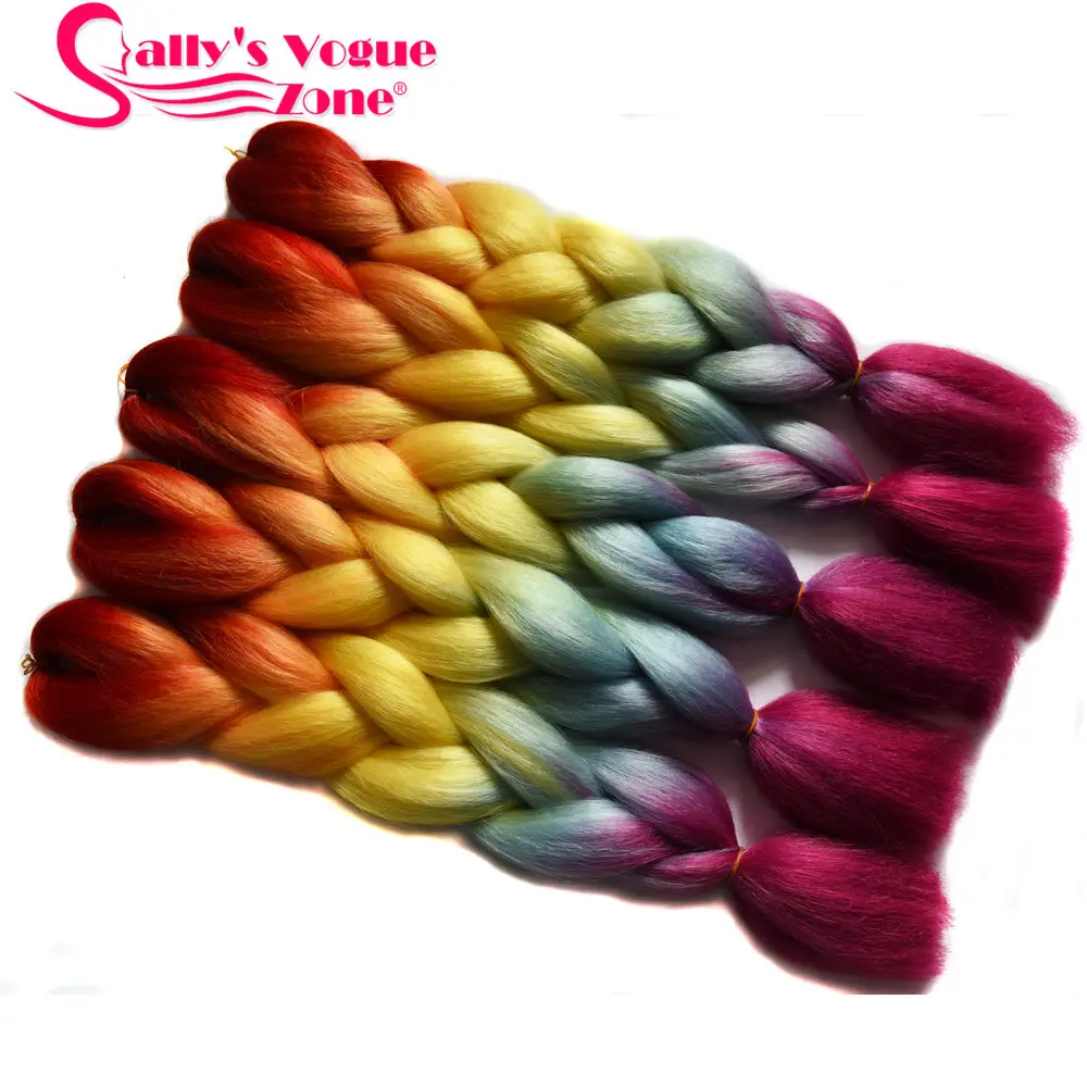 Sallyhair, 24 дюйма, Омбре, плетение волос, 3 тона, черный, синий, серебряный цвет, огромные косички, высокотемпературное волокно, синтетические волосы для наращивания - Цвет: P4/27