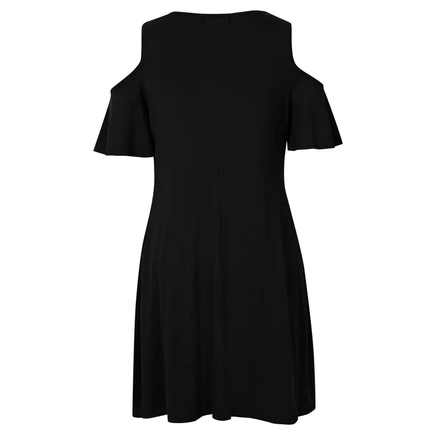 XUBA 2017 Для женщин Свободные Свинг Fit платье рюшами Sleeve Cold Shoulder плиссированные