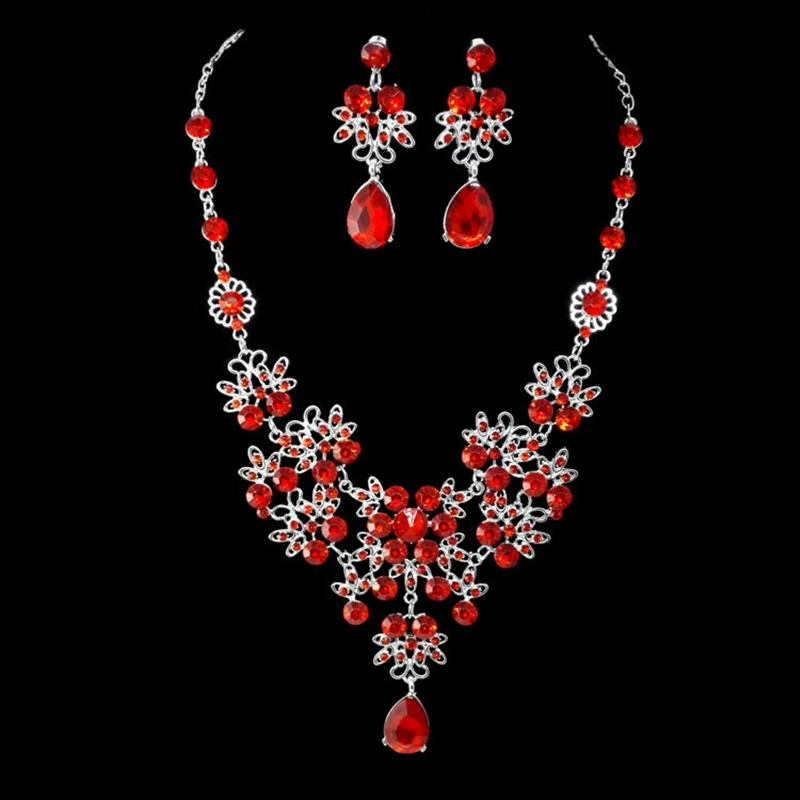 Fashion Luxury Crystal Jewelry Sets Rhinetone Wedding Necklace Earrings Set for Women Brides Wife Sister | Украшения и аксессуары