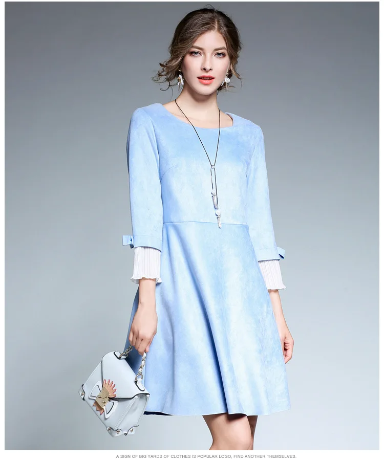 Женское Замшевое платье с круглым вырезом и бантом AD16|dress bow|o-neck dressfashion women dress |