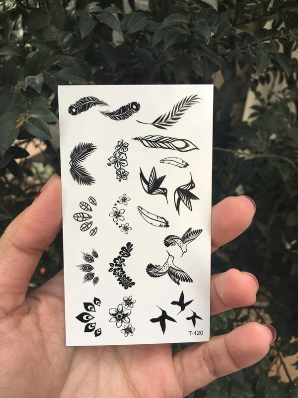 Водостойкая Временная тату-наклейка новинка 2018 кружевное перо цветок птица тату