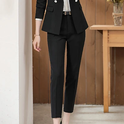 Black Pant Высококачественные женские прямые брюки длиной до щиколотки, узкие брюки из мягкой ткани, синий, черный, абрикосовый, 5XL - Цвет: Black Pant