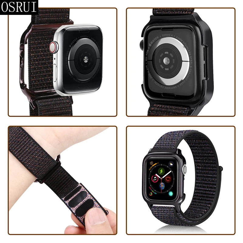Ремешок для Apple watch band 44 мм 40 мм correa iwatch series 5 4 sport нейлоновая петля+ чехол для Apple watch 4 5 аксессуары высокого качества