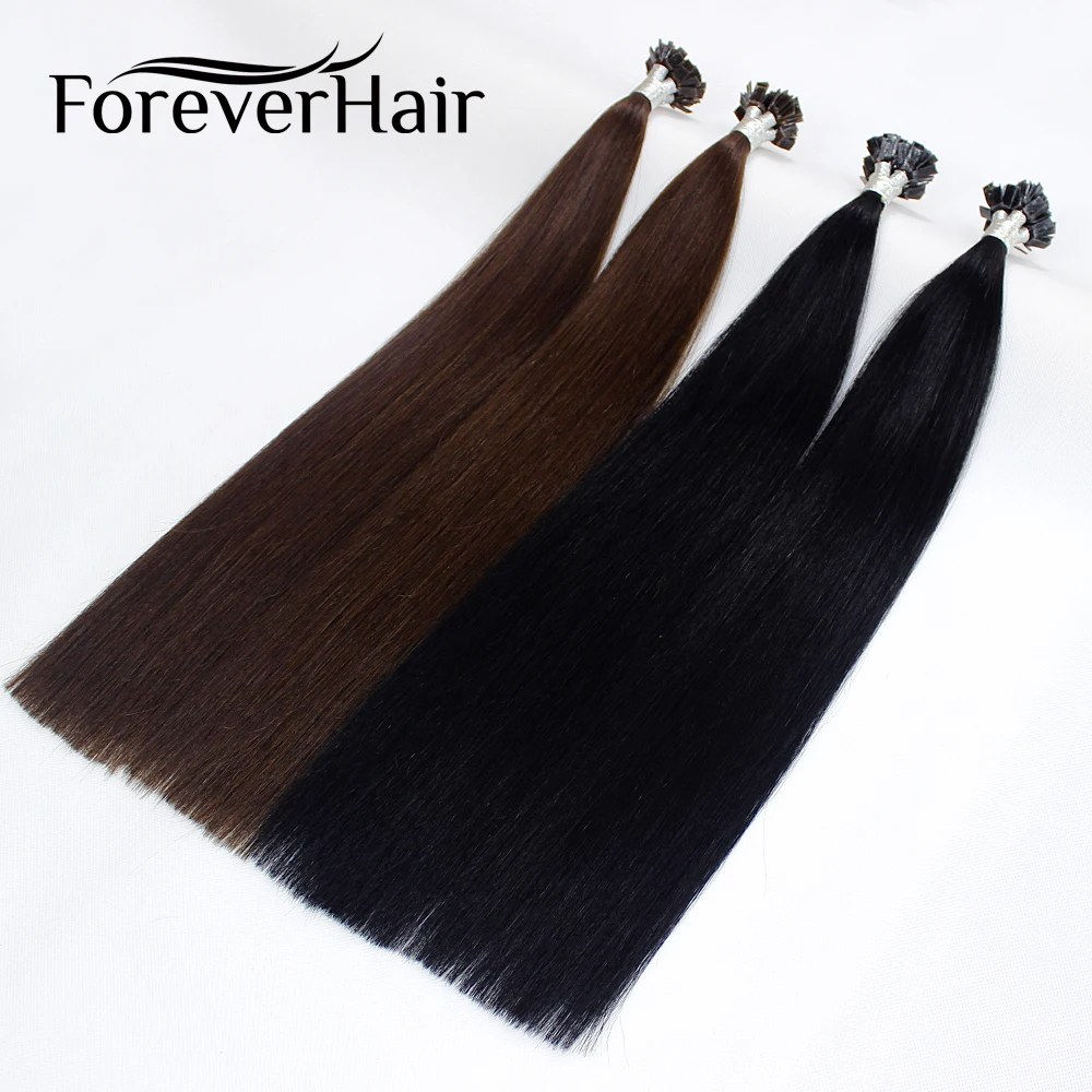 FOREVER HAIR 0,8 г/локон 20 дюймов человеческие волосы для наращивания Remy с двойным нарисованным плоским кончиком прямые кератиновые волосы для наращивания 80 г