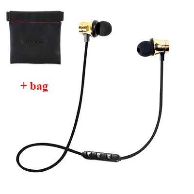 gold add bag OLLIVAN Bluetooth Наушники Беспроводные спортивные Беспроводной Bluetooth гарнитура с микрофоном Внутриканальные наушники водонепроницаемые наушники Магнитная - Цвет: gold add bag