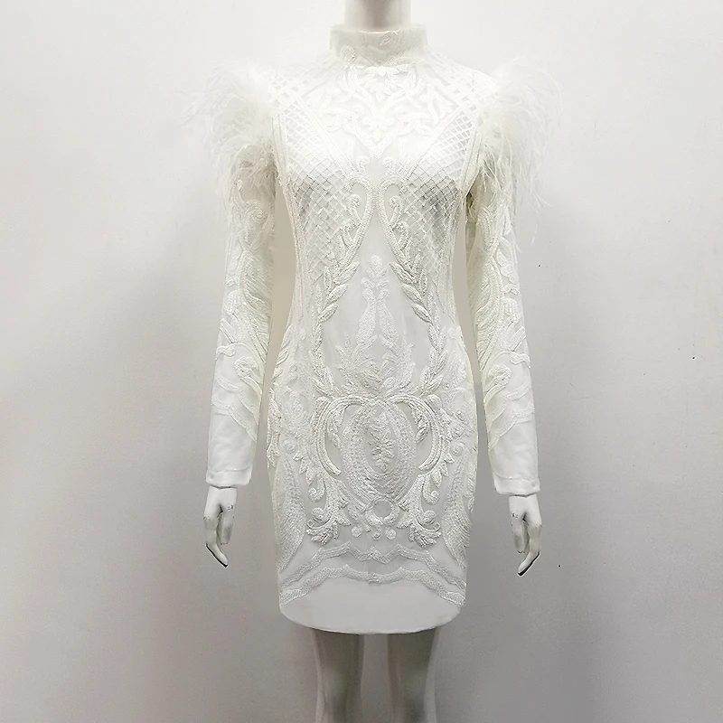 Женское облегающее платье с длинным рукавом Белое Прозрачное для коктейльной