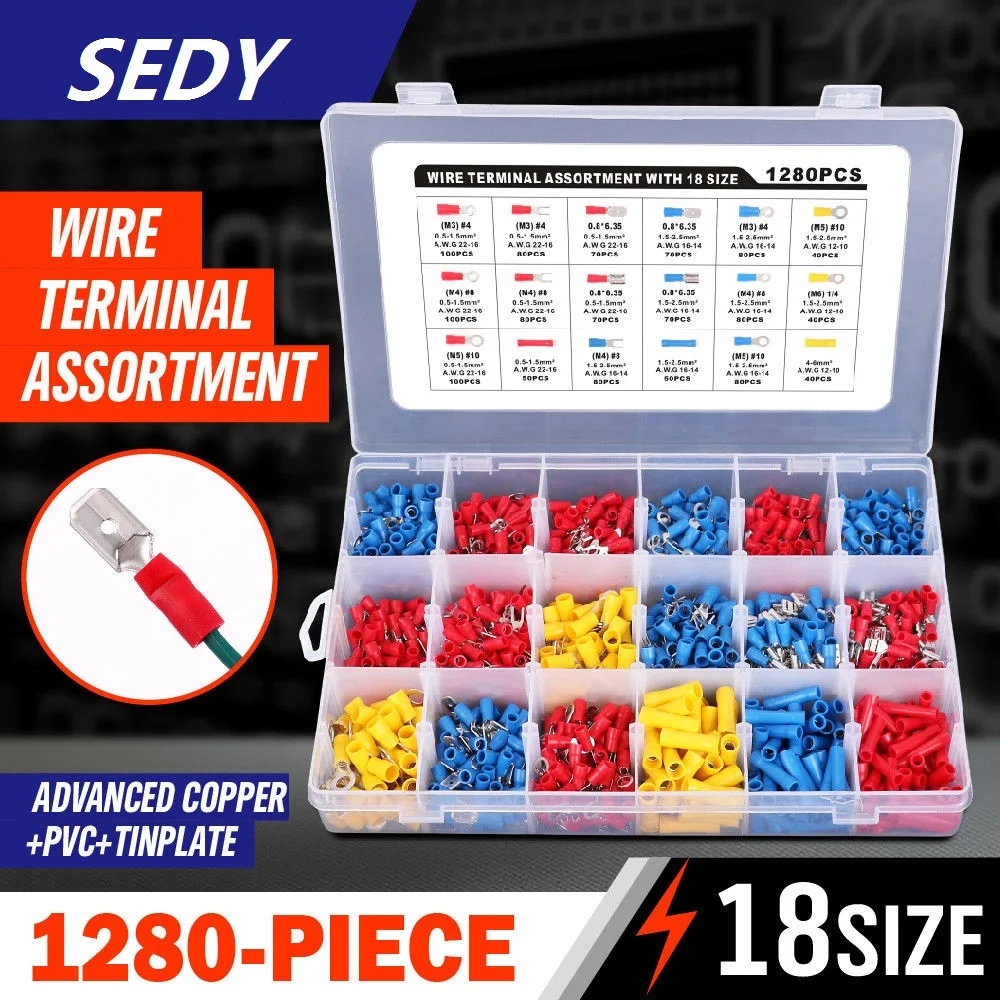 SEDY 1280 шт Ассорти изолированные прямые стыковые соединители электрические