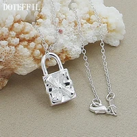 doteffil 925 sterling silver 18 inch chain square lock pendant necklace for women wedding engagement jewelry christmas gifts
