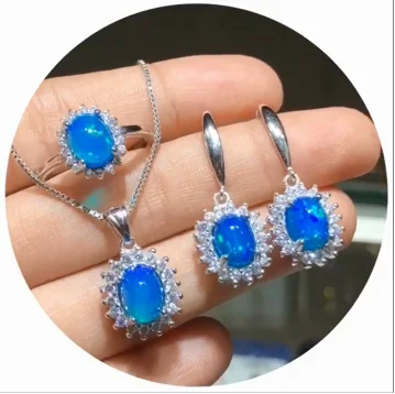 Multiple Color Ювелирные украшения 925 серебряные ювелирные изделия многоцветные женские ювелирные изделия из натурального опала обручальные свадебные комплекты без цепочки - Цвет камня: Multiple Color