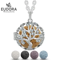 eudora copper crystal tree pendant necklace fit 20mm volcanic lava stone ball women clear cz locket cage pendants birthday gift