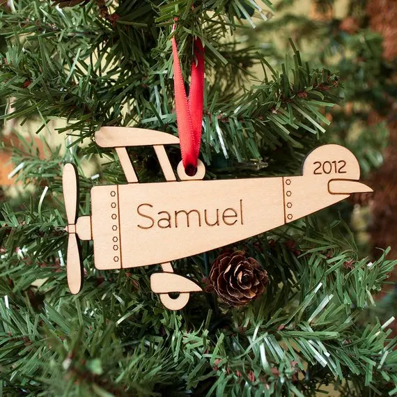 Детское Рождественское украшение деревянный самолет персонализированное имя