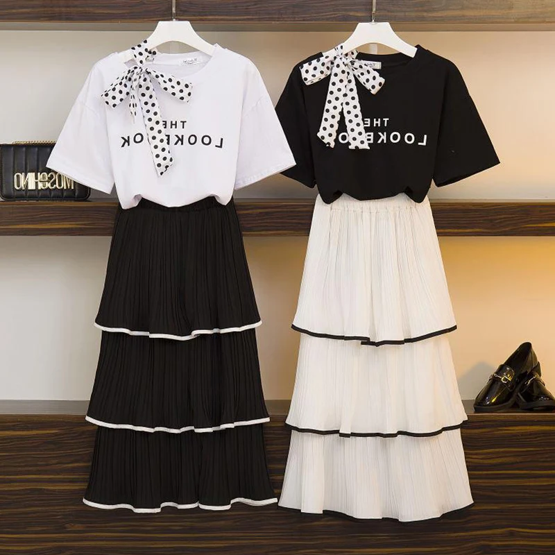 Trytree Лето Женский костюм из двух предметов повседневное точка лук ленты топ + юбка