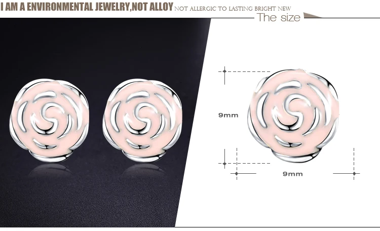 Beagloer 925 серебро розовый сад розовые серьги гвоздики с эмалью кольцо свадебный