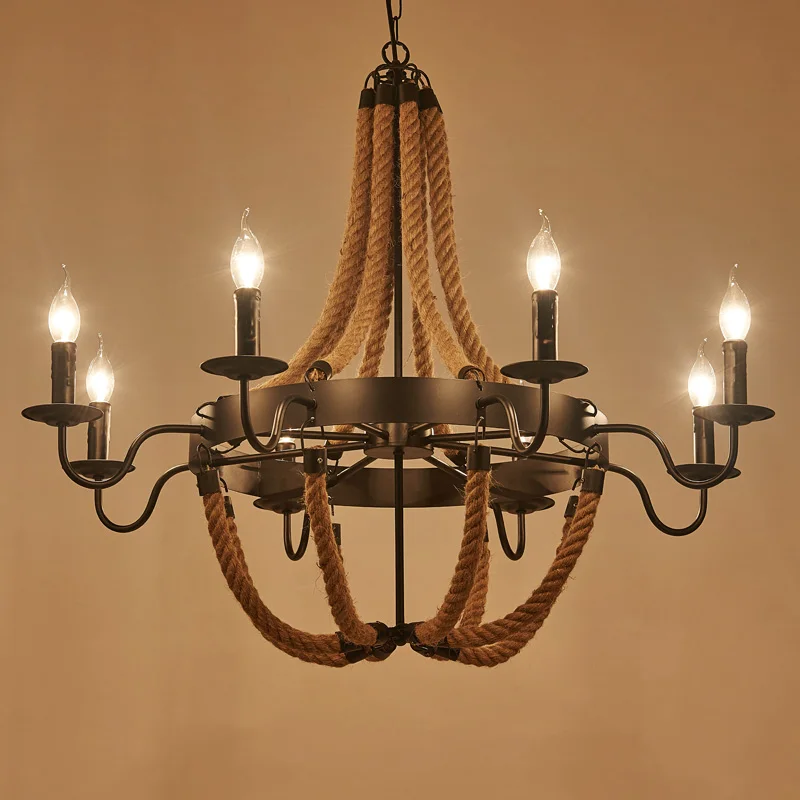 Lámparas colgantes de cuerda de cáñamo para restaurante, lámparas colgantes de Estilo Vintage para Loft, Industrial Retro, comedor