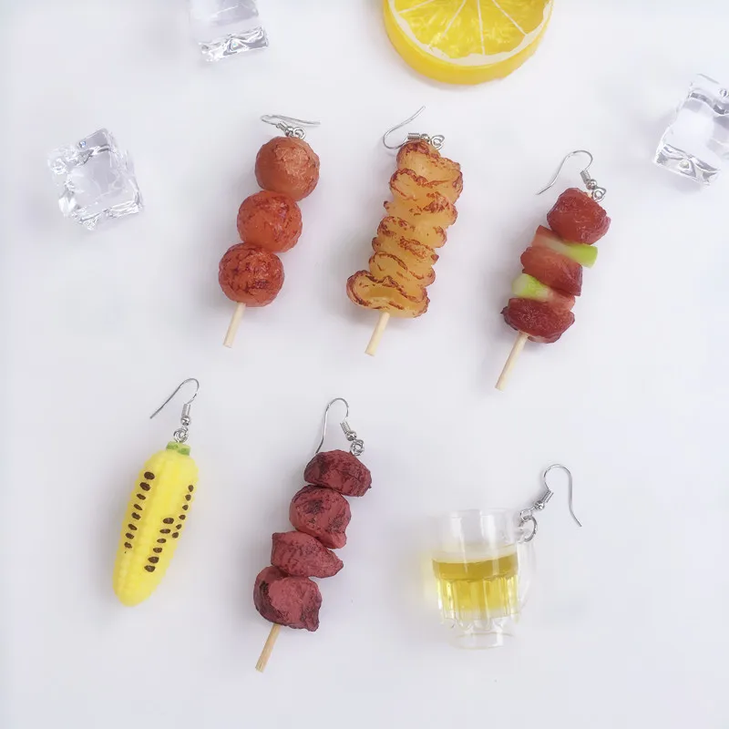 Женские креативные суперзабавные серьги подвески для барбекю мяса рыбы овощей