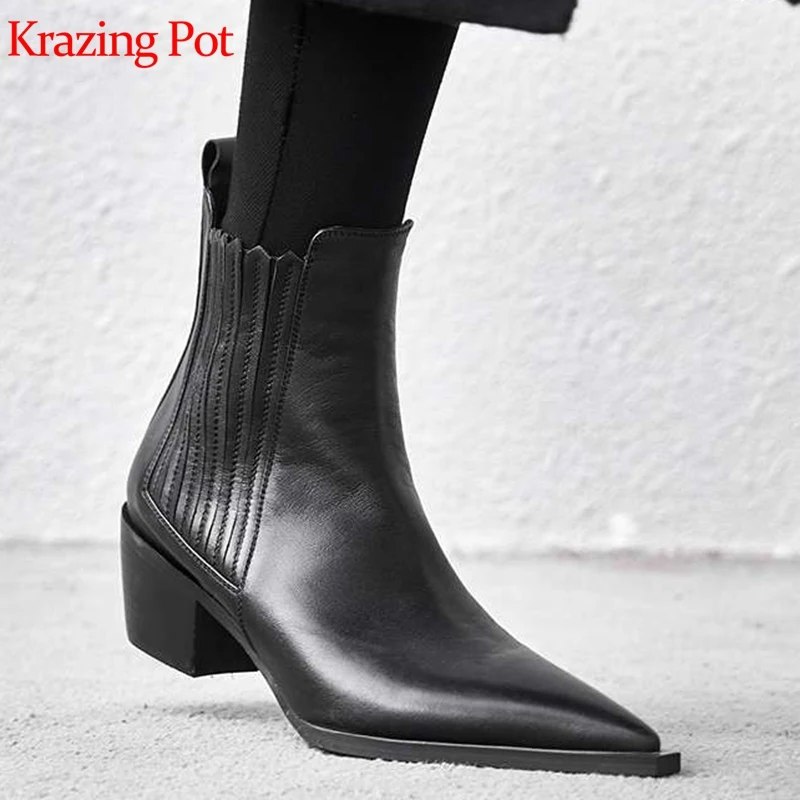 Ботильоны Krazing pot женские на толстом среднем каблуке кожаные брендовые