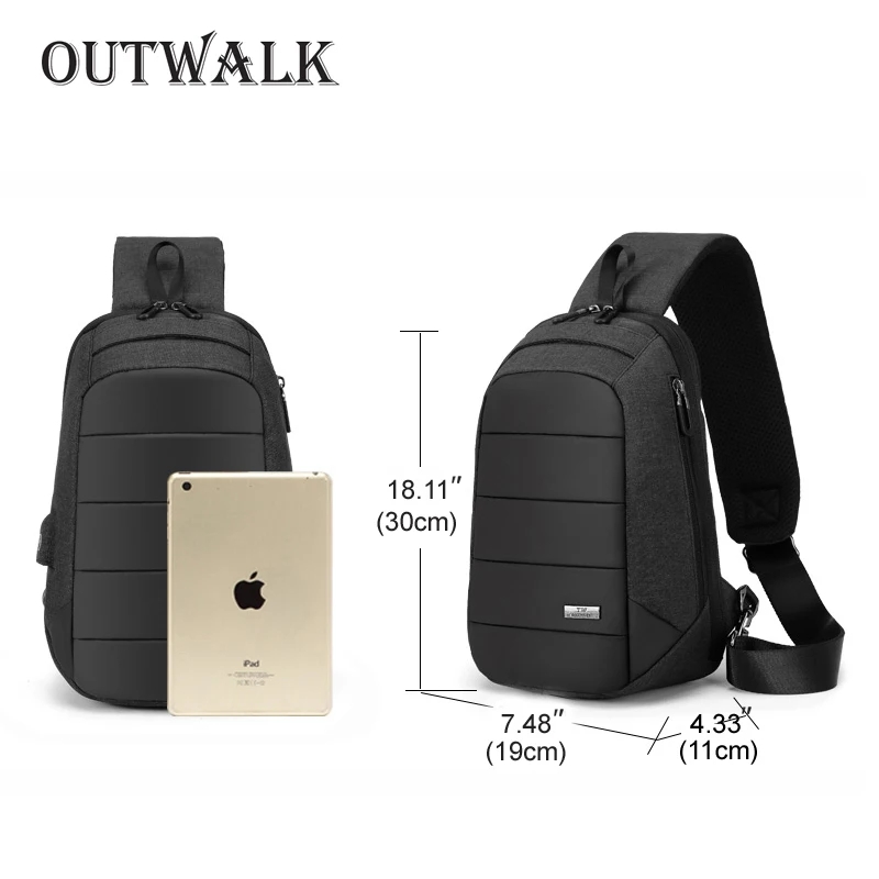 OUTWALK, мужские сумки через плечо, зарядка через usb, нагрудная сумка для мужчин, противоугонная сумка на плечо, водоотталкивающая, короткая походная Сумка, Новинка