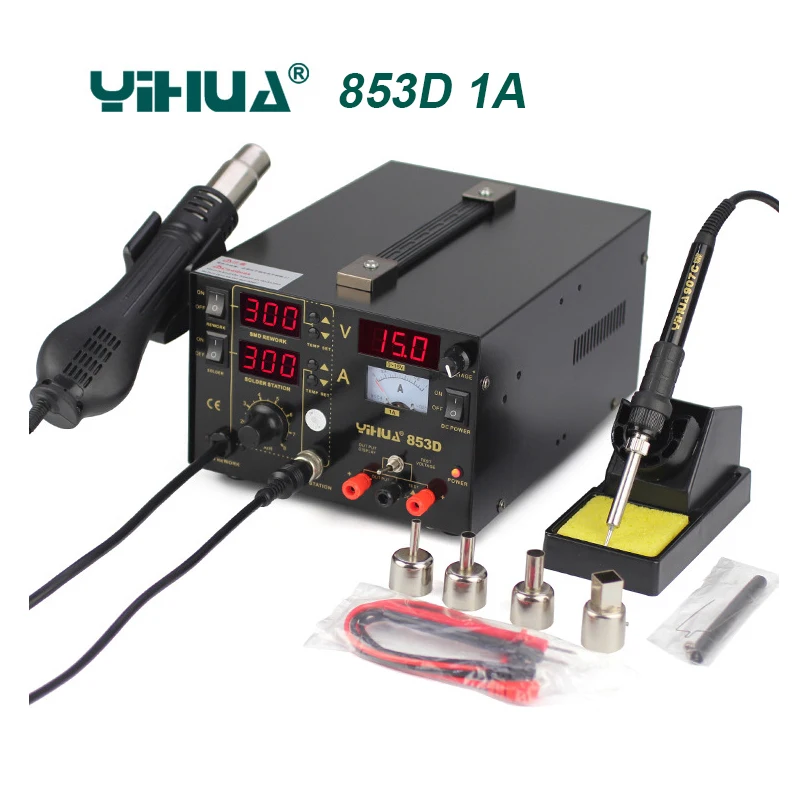 YIHUA 853D 1A SMD DC источник питания горячий воздушный пистолет паяльник паяльная станция интеллектуальный контроль температуры 853D 5A 853D