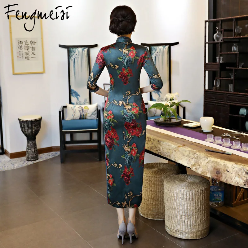 Fengmeisi Для женщин Ципао для девочек длинные Qipao Китайский Стиль шелк сексуальное