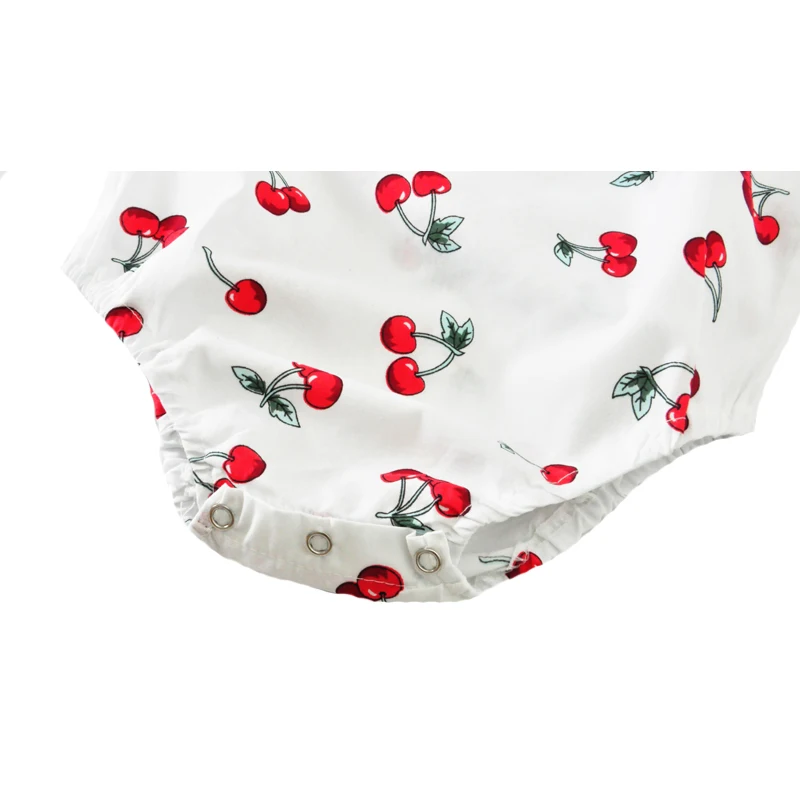 

SOSOCOER Baby Girl Romper Summer 2017 New Cute Fruit Cherry Printed Infant Jumpsuit Rompers+Bow Headband Girls Newborn Clothes