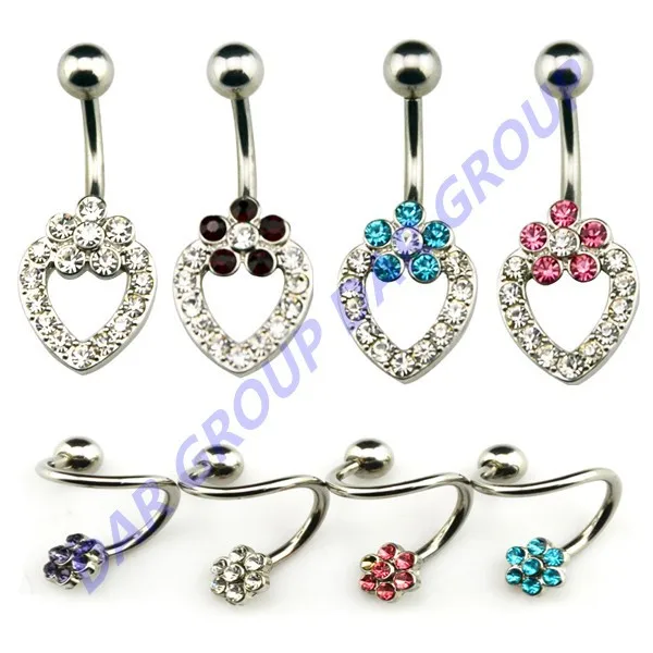 DAR 8PCS Stainless Steel Flower With CZ Gem Belly Button Ring Body Piercing Jewelry|flowers girl|flowers broochflowers party |