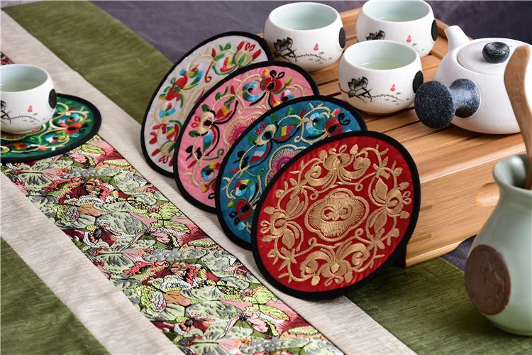 Новинка 200 шт. нетканые вышитые цветочные узоры этнические Подставки Коврик для
