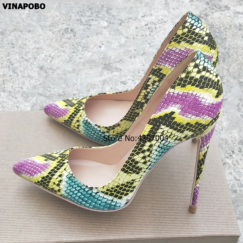 

Vinapobo 2019 NEW Fashion Snake Printing Women High Heels Stiletto Classic Shoes 12cm Sexy Pumps Party wedding shoes size 43