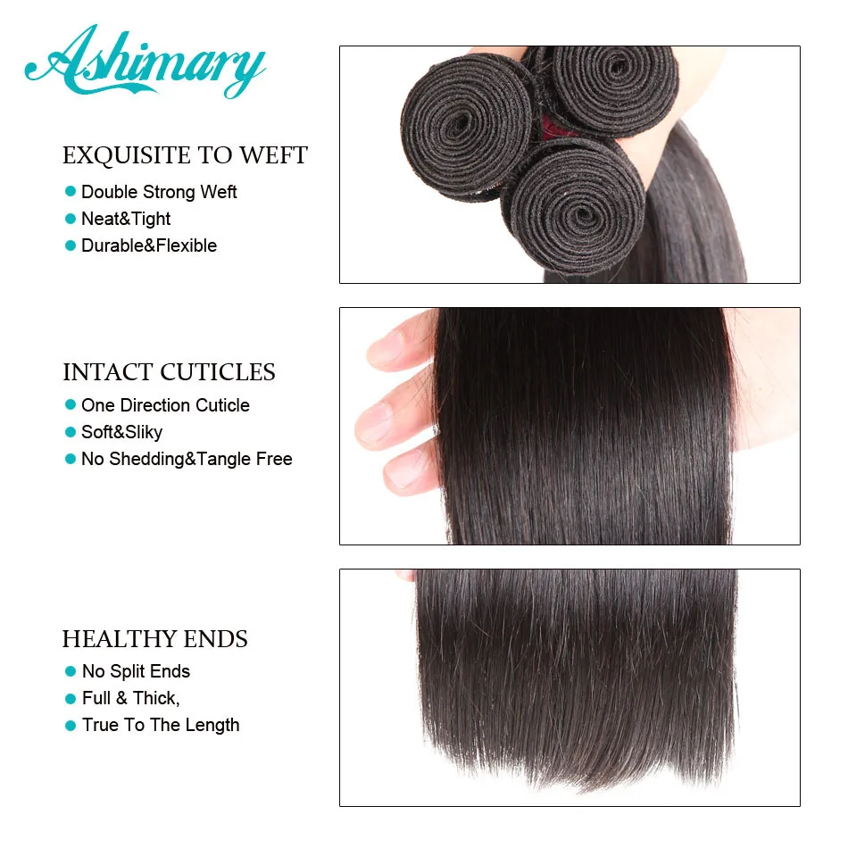 Прямые волосы Ashimary пучки с застежкой человеческие Remy 3 пряди перуанпряди волос