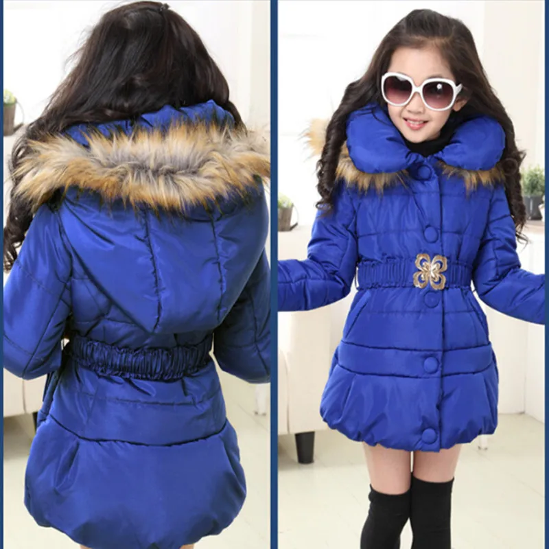 Зимняя теплая длинная куртка с хлопковой подкладкой для девочек детское зимнее