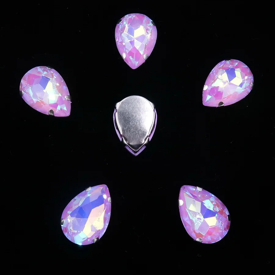 A19 Violet AB Серебряный коготь настройки радуга и желе AB стекло кристалл 7*10 10*14 13*18 мм форма капли пришить стразы для одежды diy обрезки - Цвет: A19 Violet AB