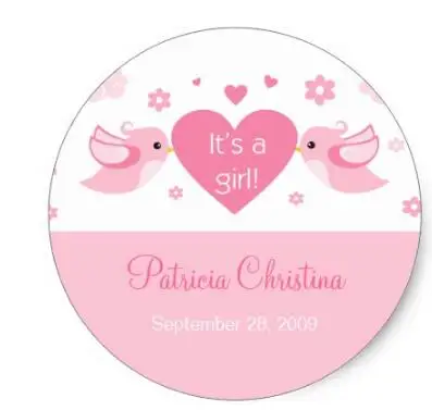 

1.5inch Pink Love Birds Baby Birth Announcement Classic Round Sticker