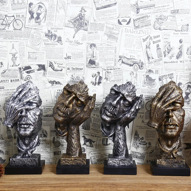 Creative Thinker Statues Retro Abstract Characters Figurine Do Not Listen/Speak/Look Miniature Sculpture Home Desktop Craft Gift | Дом и сад