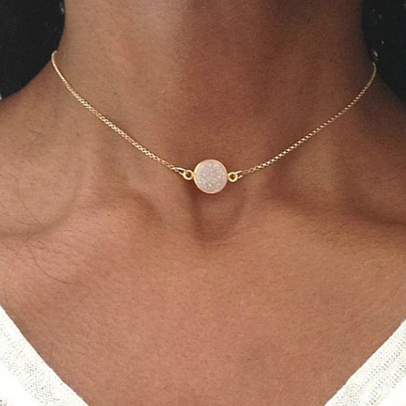 Простой геометрический розовый кулон из смолы диск ожерелье для женщин золотой