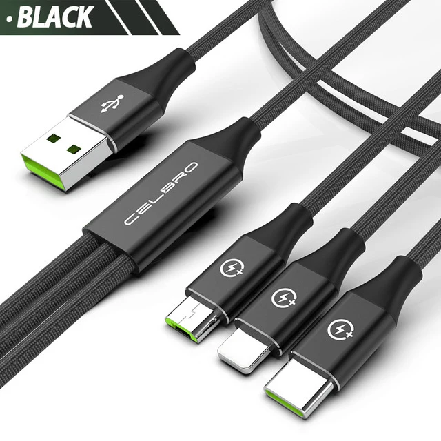 Black 3-IN-1 Cable 3 в 1 mi cro usb type C кабель мульти Usb зарядное устройство кабель Usb-C Телефон зарядный кабель для samsung S8 S9 S10 A70 Xiaomi mi 9 SE 8 mi 6 - Тип штекера: Black 3-IN-1 Cable