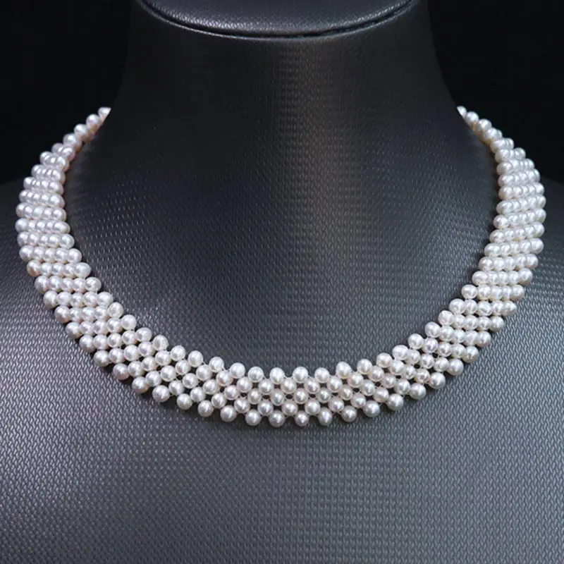 Free Shipping 6 7mm Women Jewelry Gift Natural Round Knitted Unique Freshwater White Pearl Necklace 31 37cm|Колье| |
