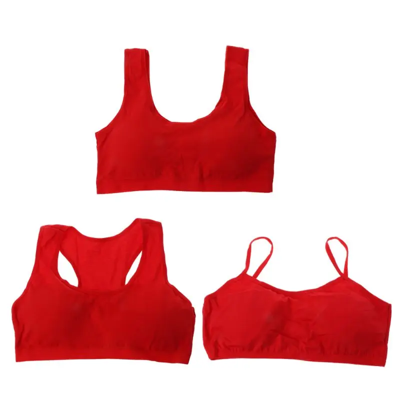 

Cotton Bras Red Young Girls Underwear For Sport Wireless Small Training Puberty Bras Undergarment Clothes 3 styles