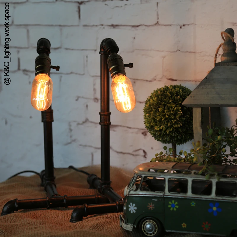 [Kc] loft Edison lamps industrial pipes retro personality creative table lamp decorated caf | Лампы и освещение