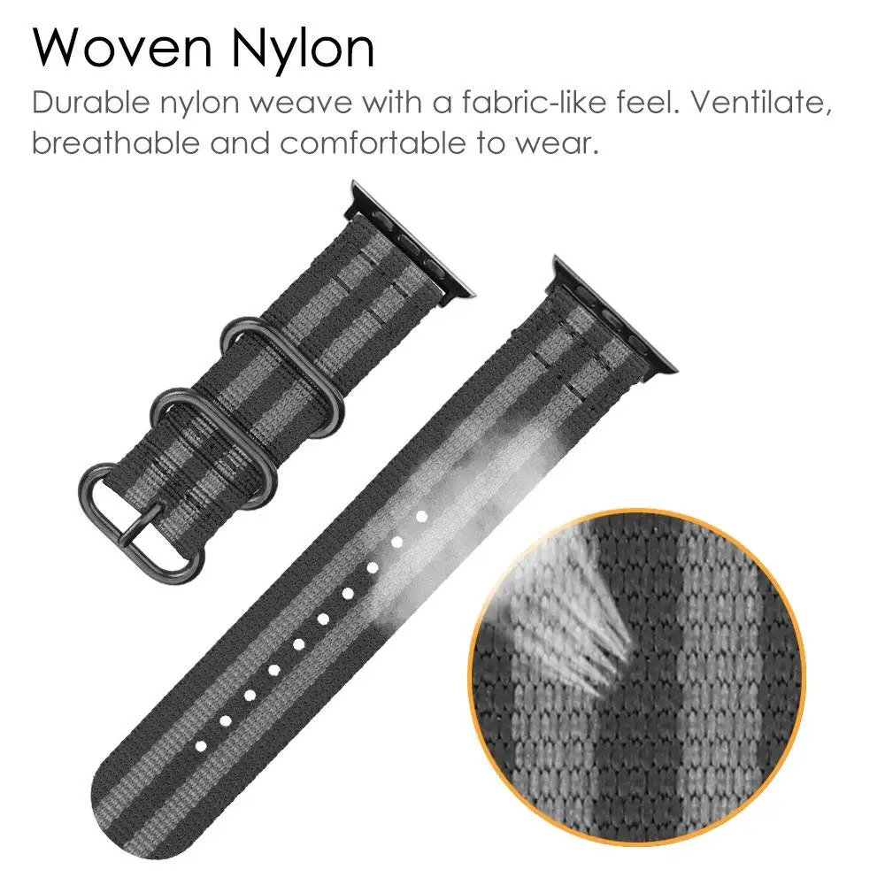Нейлоновые ремешки для часов NATO наручных Apple Watch 42 мм 44 цветной спортивный ремешок