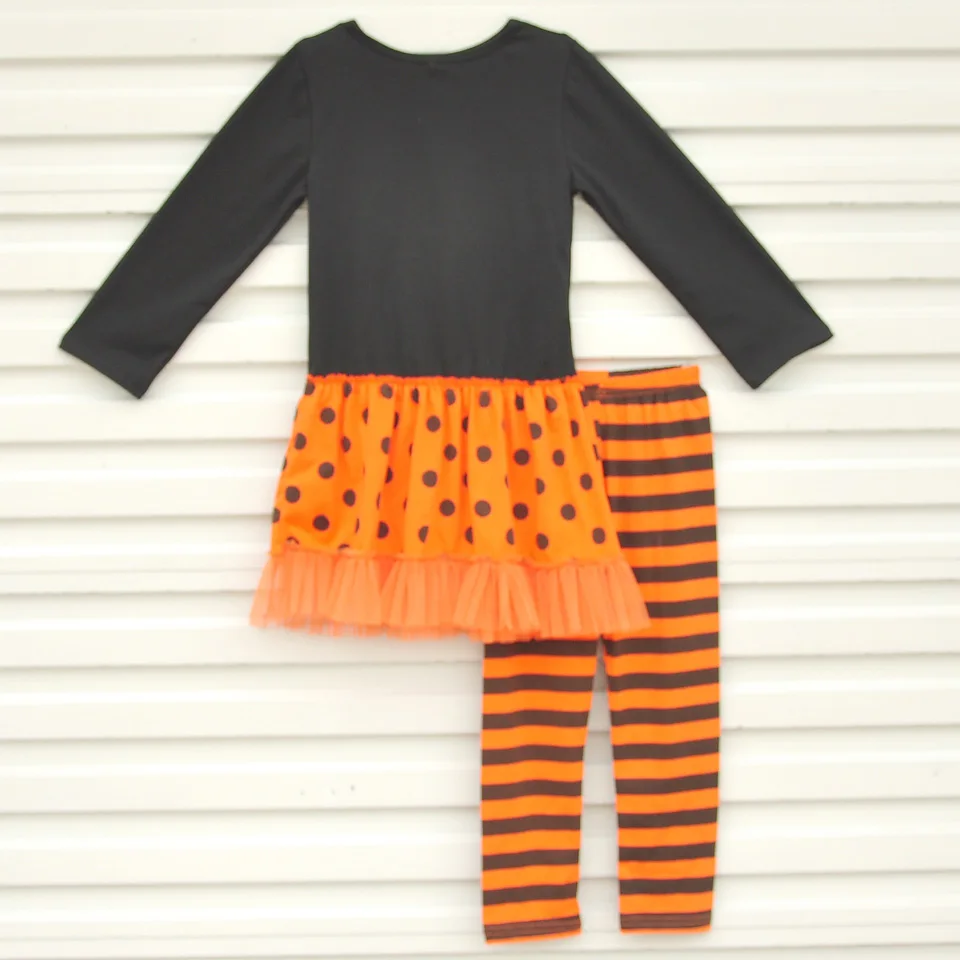 Hot Sale Girls Black Owl Decoration Splicing Dot Lace Long Sleeve Tops Fashion Kids Trousers Children Clothes H011 |
