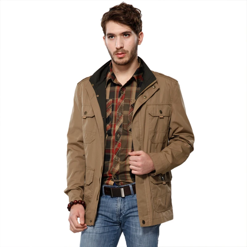 Autumn 2015 new European and American men's jacket collar multi-pocket big yards long section of thin coat | Мужская одежда