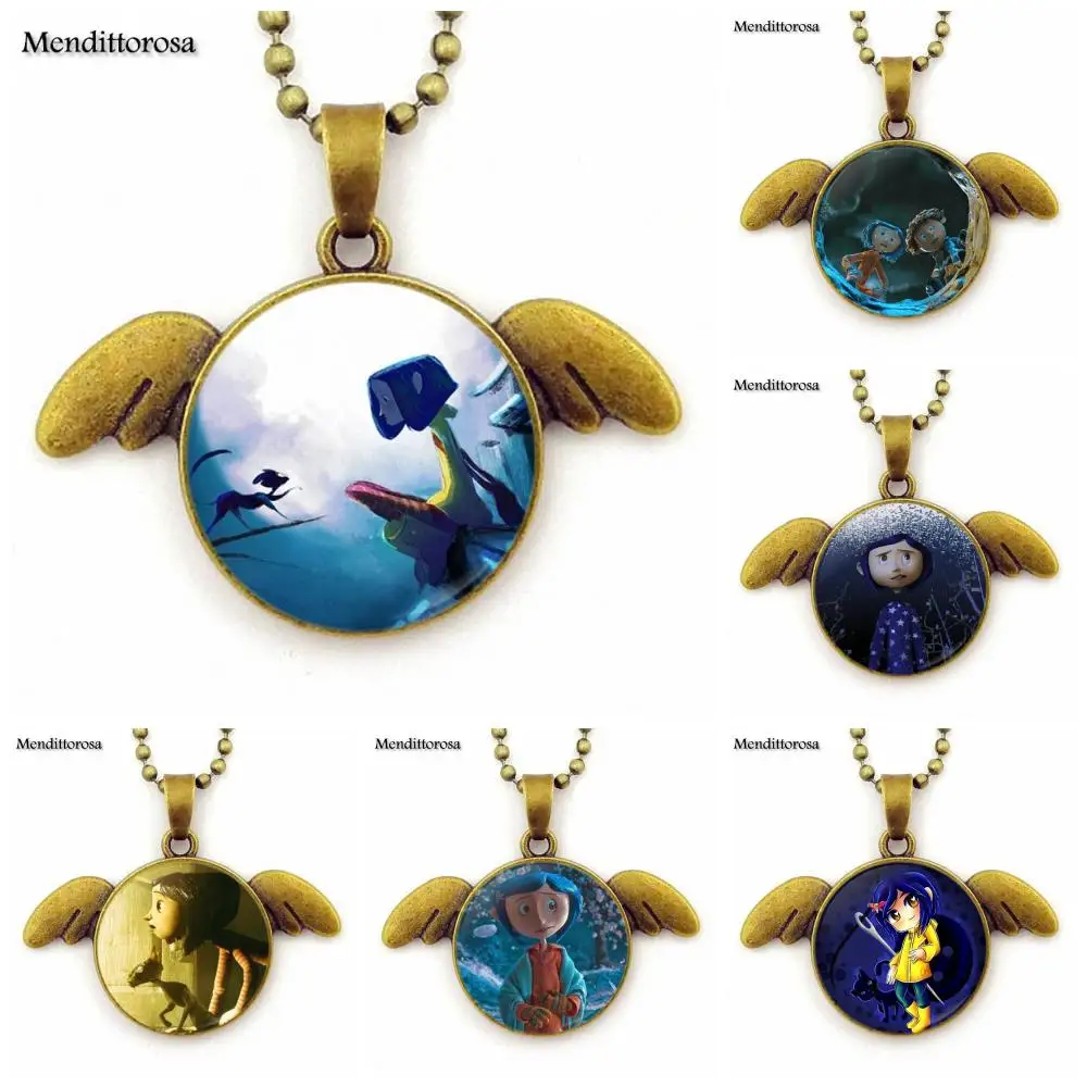 Jewelry With Bronze Plated Glass Cabochon Choker Angel Wings Pendant Necklace For Schoolgirl Maxi Coraline y la Puerta Secreta | Украшения