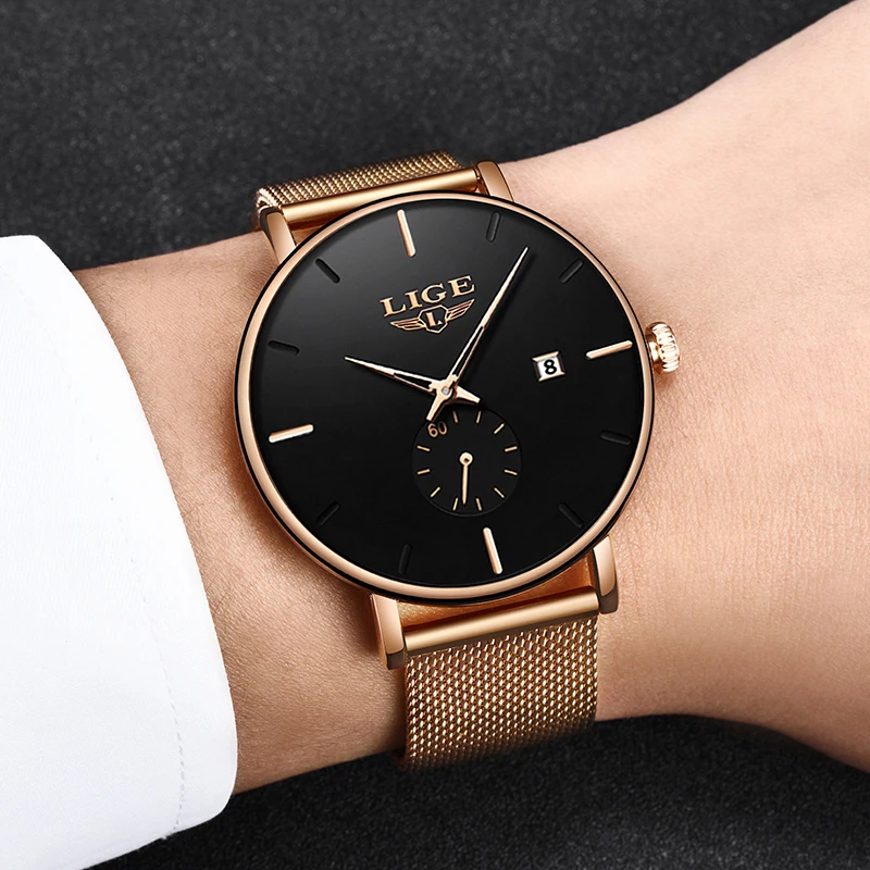2019 LIGE Лидирующий бренд роскошные часы для мужчин ультра тонкие из нержавеющей