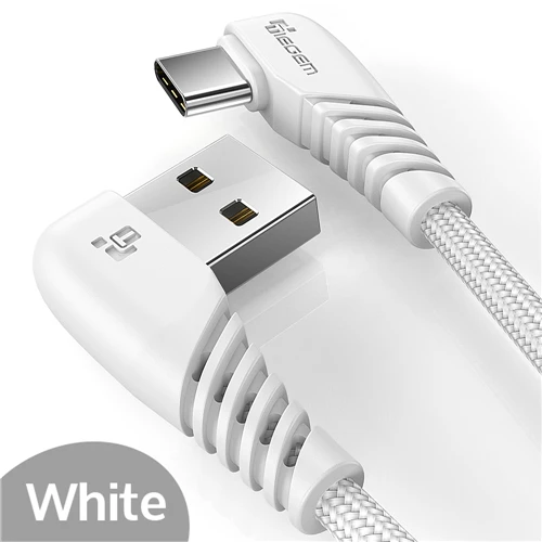 Белый TIEGEM 90 градусов usb type C кабель 3A USB-C кабель type-C провод для быстрой зарядки для samsung S8 S9 S10 PLUS кабель для мобильного телефона 2 м 3 м - Цвет: Белый