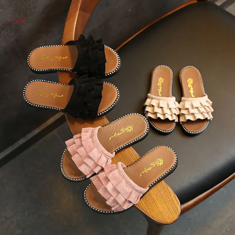 

Childrens Indoor Outdoor Slippers for Girls Princess Sandals 2018 New Girls Summer Fleece Slippers kids Flat Beach Slipper Girl
