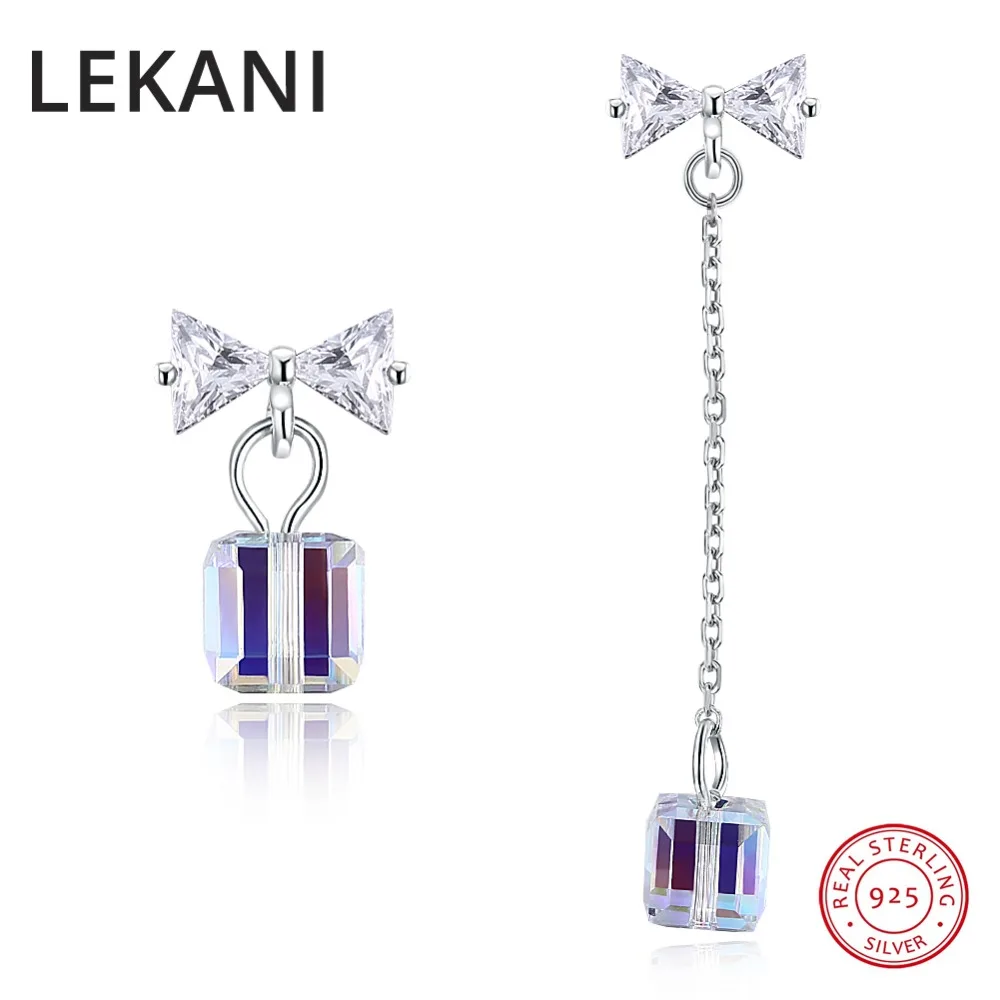 LEKANI Crystals From SWAROVSKI Colorful Cube Beads Drop Earrings Asymmetric S925 Silver Piercing For Women Gifts Fine Jewelry | Украшения и
