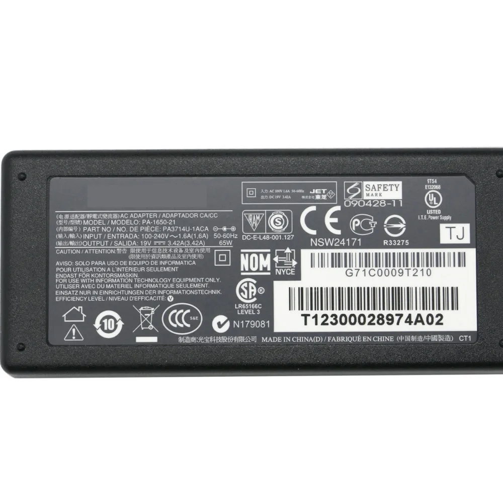 Оригинальный источник питания для ноутбука 19V 3.42A 5 5*2 5mm 65W PA 1650 21 PA3714U 1ACA Toshiba V85 N193 L25