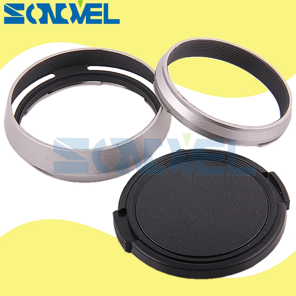 

Silver 49mm Lens Adapter Ring + Metal Lens Hood +Lens cap for Fujifilm Fuji X100 X100s X100T X100F Replace Lens Hood LH-X100 X70