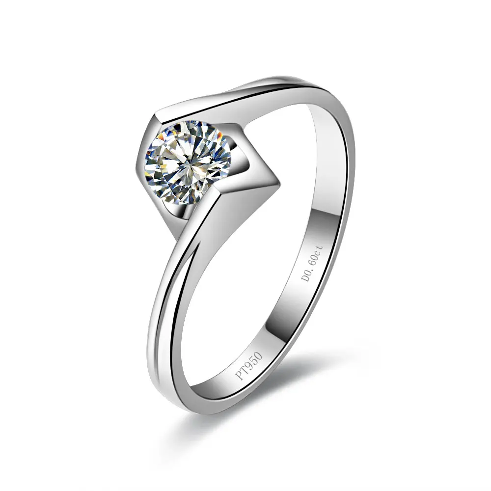 

Однотонное Платиновое кольцо в стиле семьи PT950 T, обручальное кольцо с муассанитом 0,5 карата и бриллиантом, кольцо из белого золота, ювелирны...