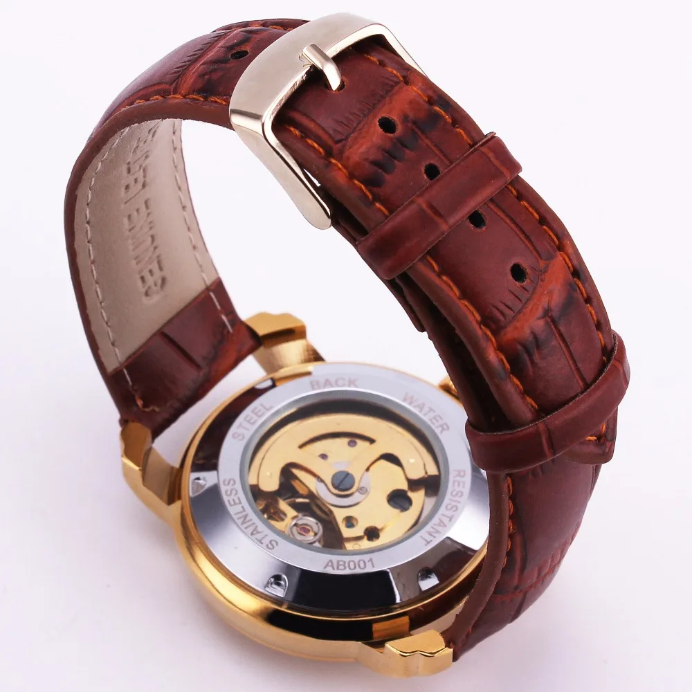 WINNER официальный бренд Роскошный Золотой Скелет Мужские и женские часы